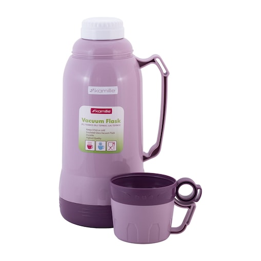 Termos ze szklanym wkładem uchwytem i kubeczkami 1.8L 3 kolory KAMILLE