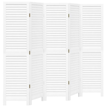 vidaXL Parawan pokojowy, 5-panelowy, biały, lite drewno paulowni