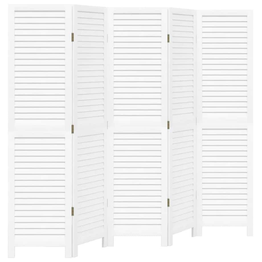 vidaXL Parawan pokojowy, 5-panelowy, biały, lite drewno paulowni