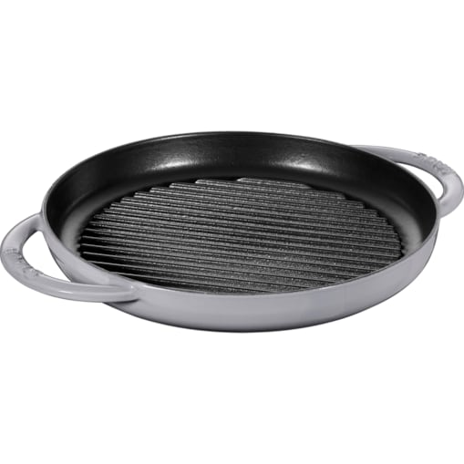 Okrągła patelnia żeliwna grillowa Staub z dwoma uchwytami - 30 cm, Grafitowy