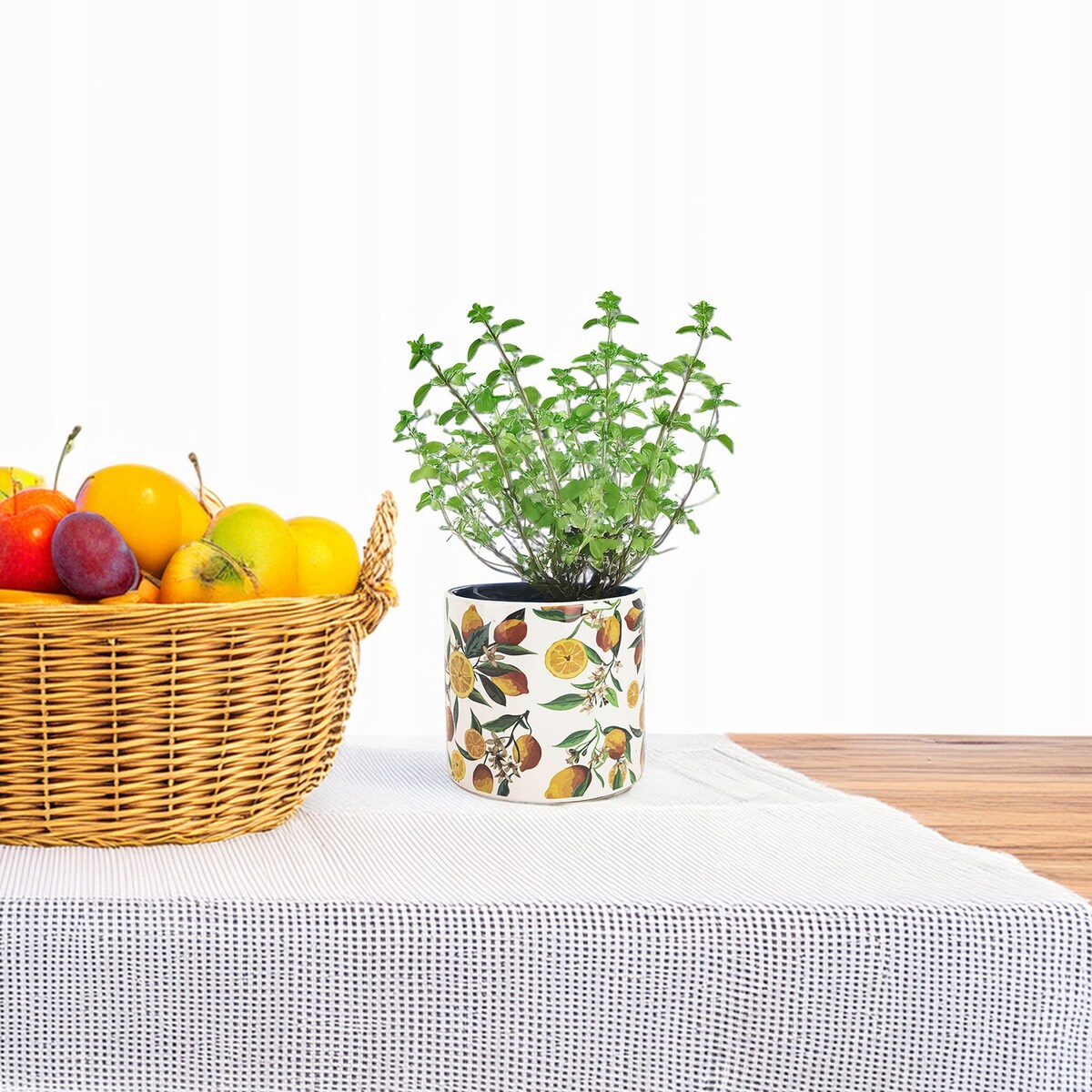 DONICZKA BIAŁA Z CYTRYNAMI CERAMICZNA BIAŁA 14cm do salonu domu doniczka