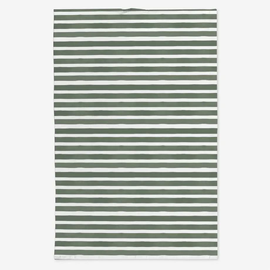 Lniany ręcznik kuchenny - ciemnozielone paski