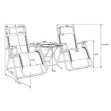 Zestaw leżakow delux czarnych ogrodowych ze stolikiem