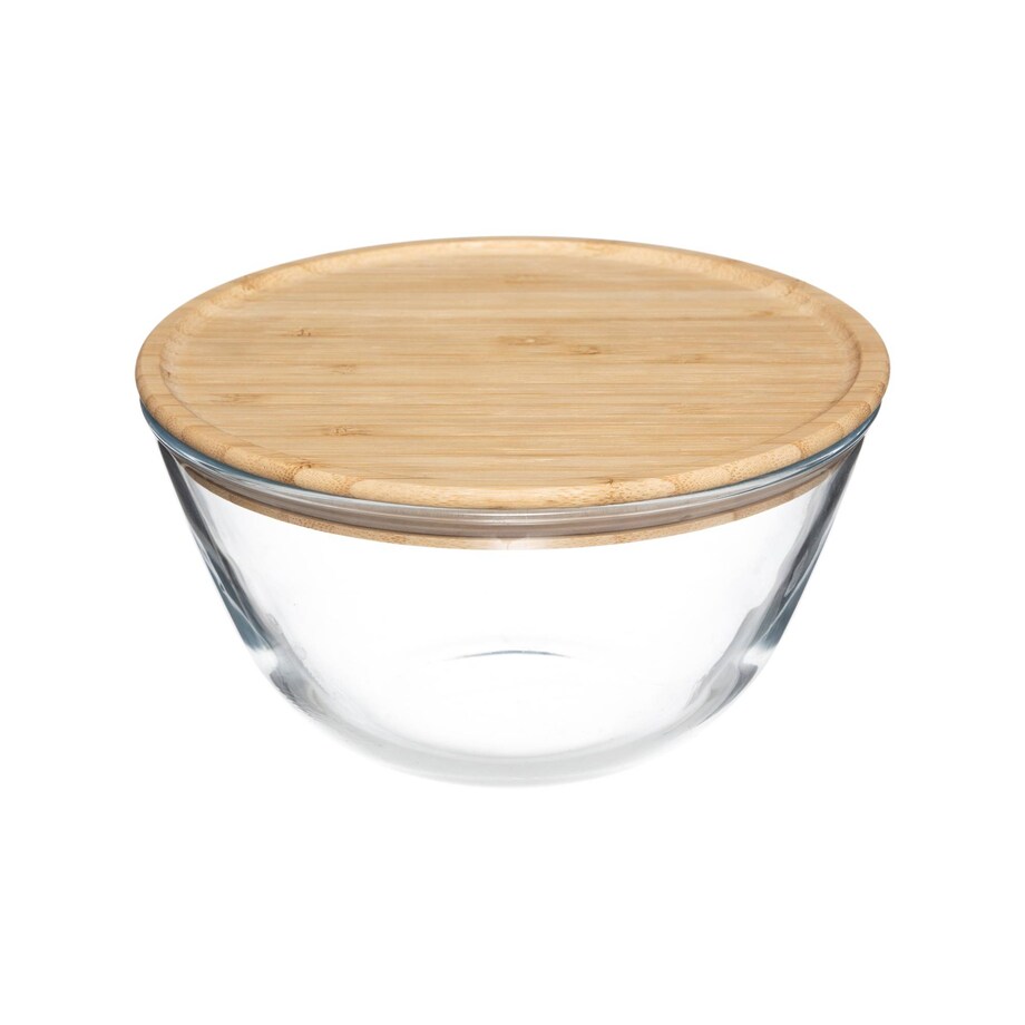 Miska szklana na sałatkę, 1L, z bambusową pokrywką