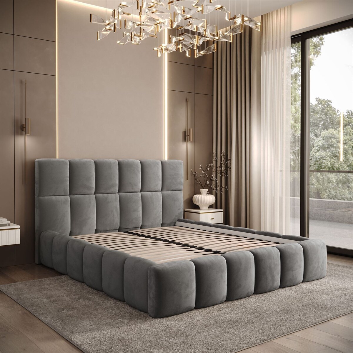 Łóżko tapicerowane VENEZIA, pojemnik na pościel, stelaż 34, 180x200, Royal Velvet 250