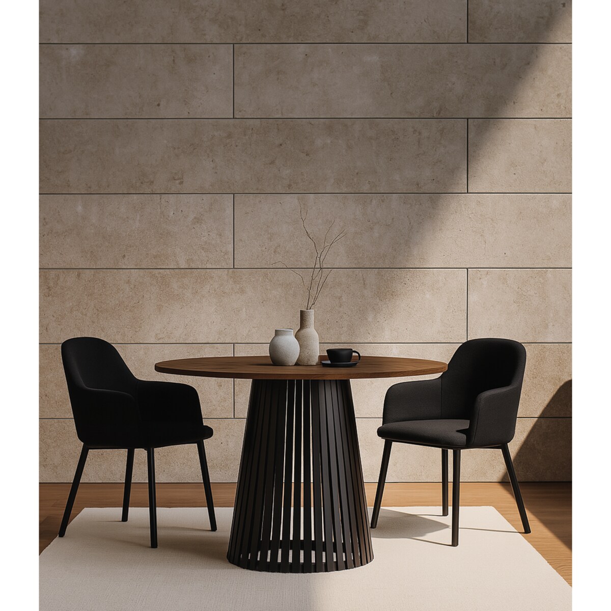 Stół okrągły VIV z lamelami do jadalni , salonu, blat 90 cm - dąb lefkas