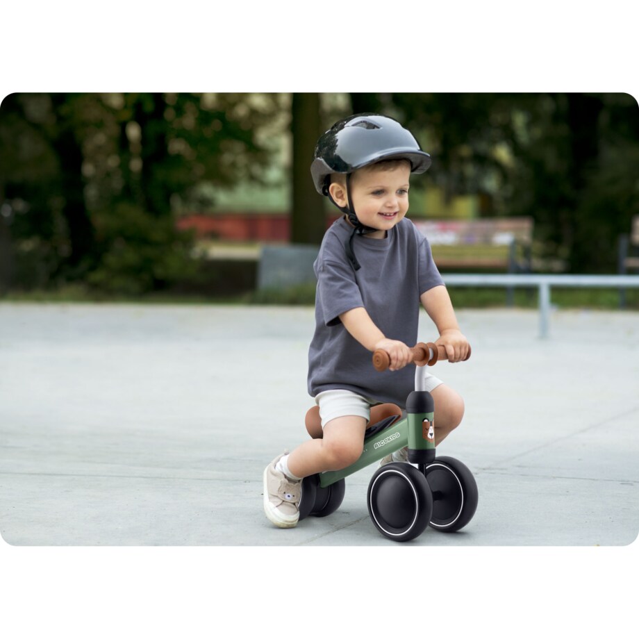 Rowerek biegowy trójkołowy jeździk dla dzieci lekki Ricokids zielono-brązowy