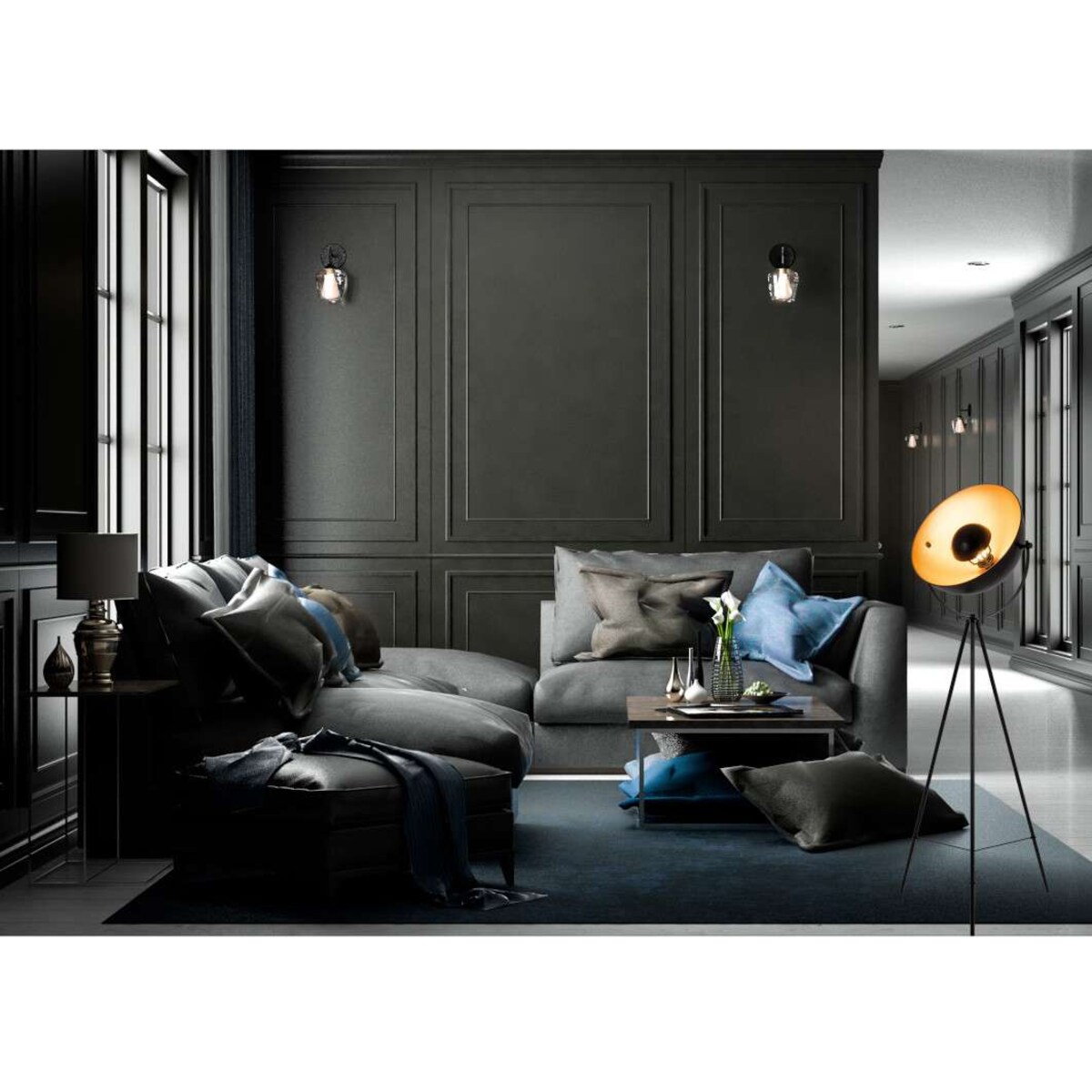 Studyjna LAMPA podłogowa BERNICE 2096458 Nave stojąca OPRAWA metalowa na trójnogu czarna złota