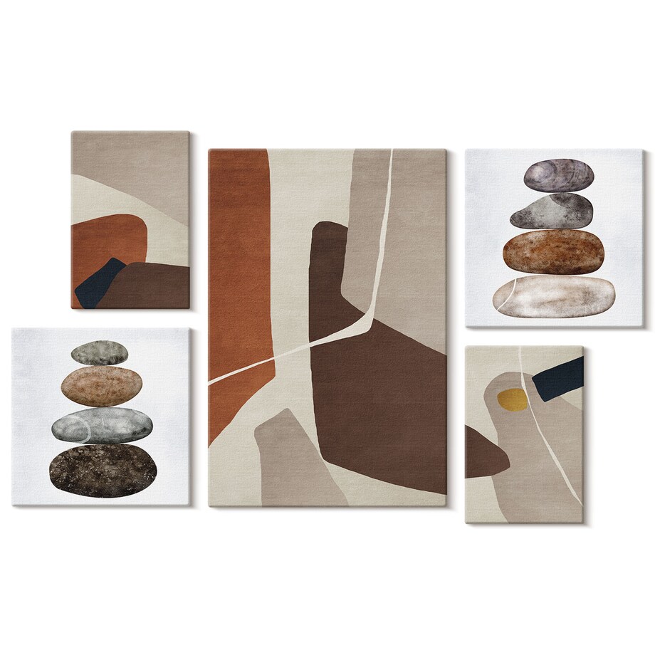 Zestaw 5 obrazów na płótnie - Abstrakcyjna boho sztuka nowa - brązowy