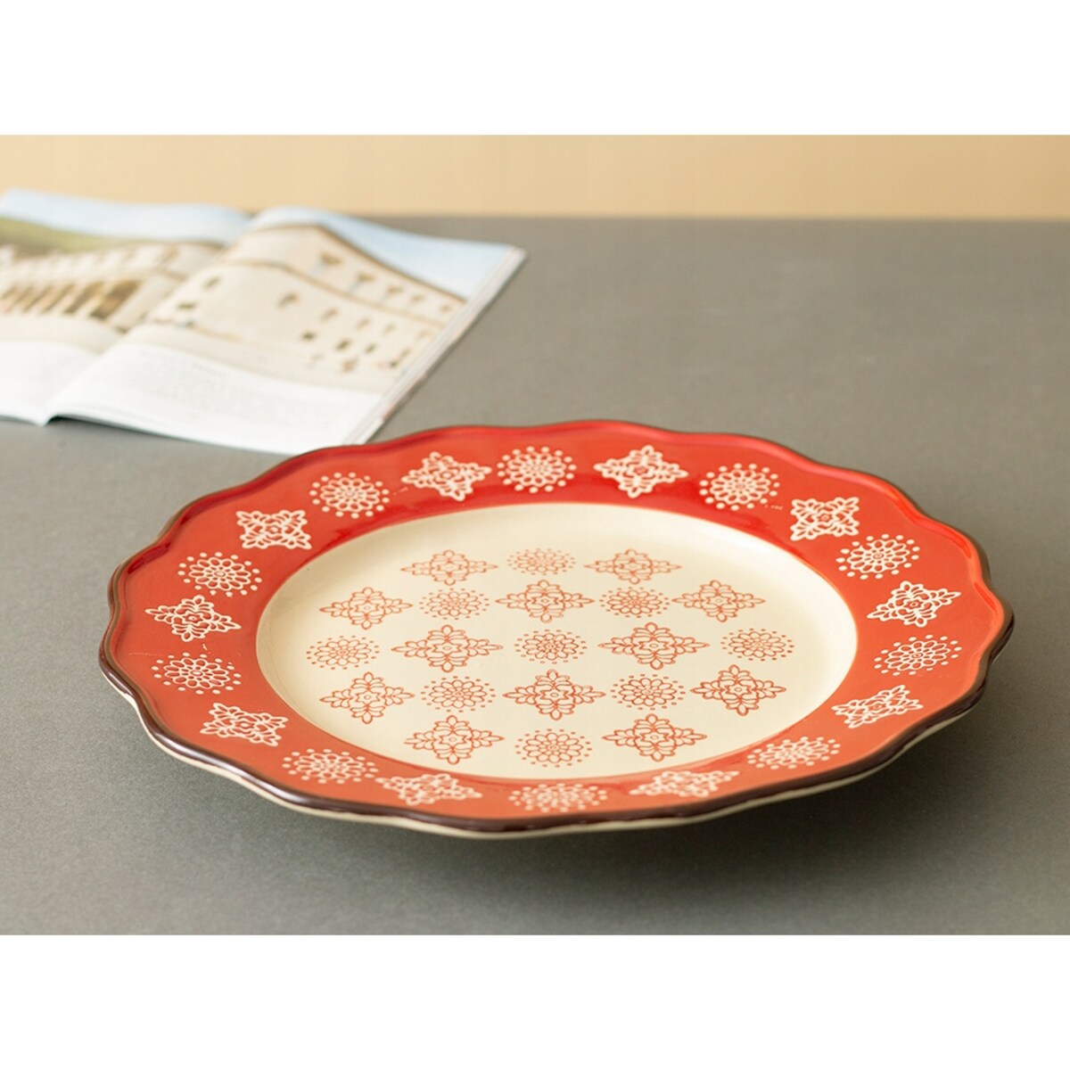 TALERZ OBIADOWY PŁYTKI CZERWONY 28cm duży świąteczny czerwony na tort