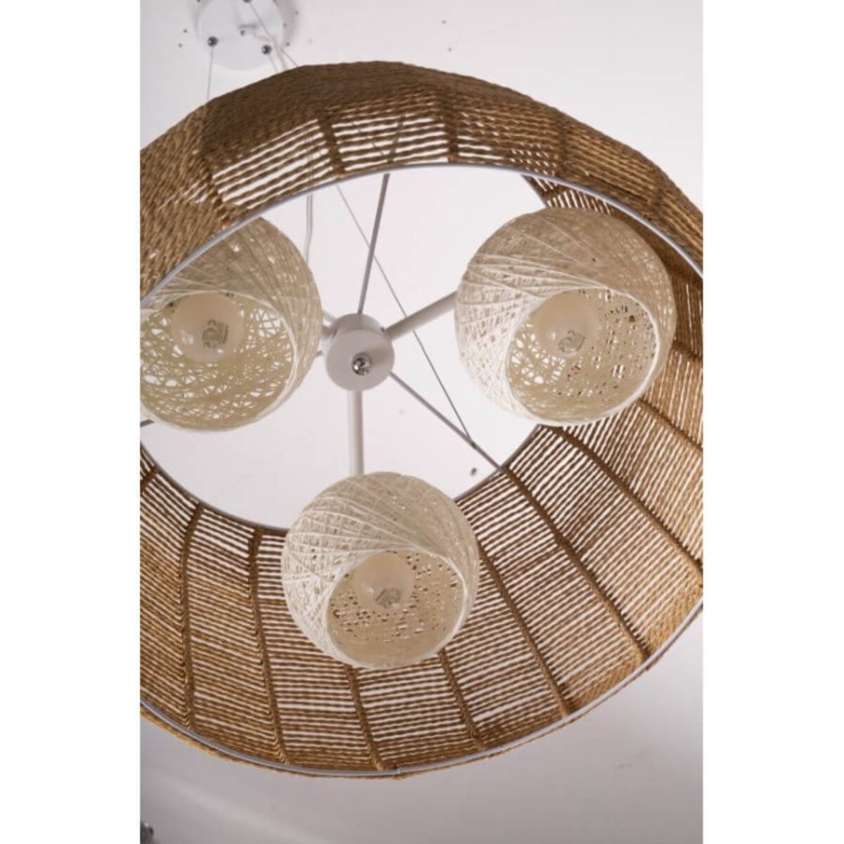 Wisząca lampa salonowa Koshi P0499 Maxlight ratan boho biały beżowy