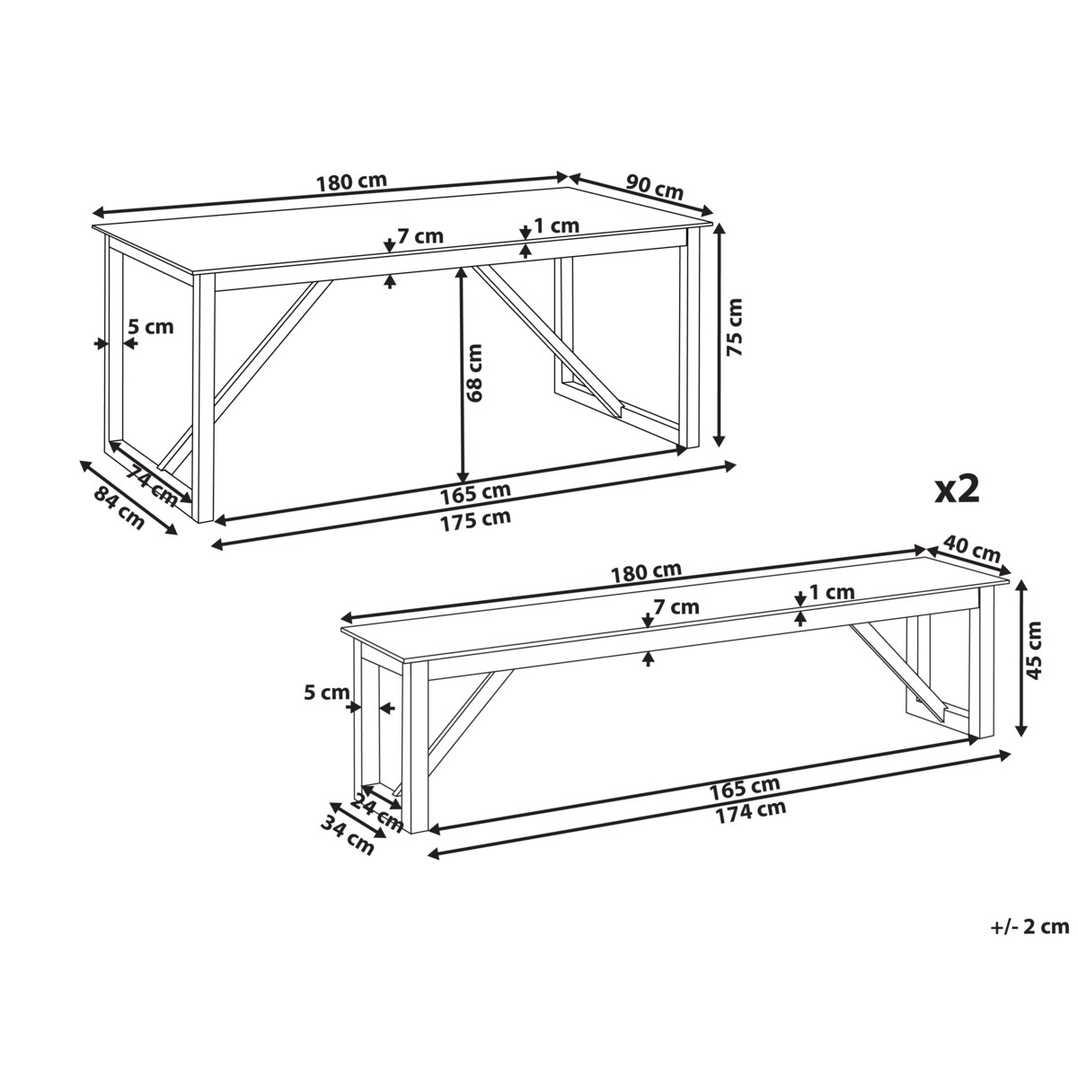 Zestaw ogrodowy z ławkami NOTTERI Beton Szary