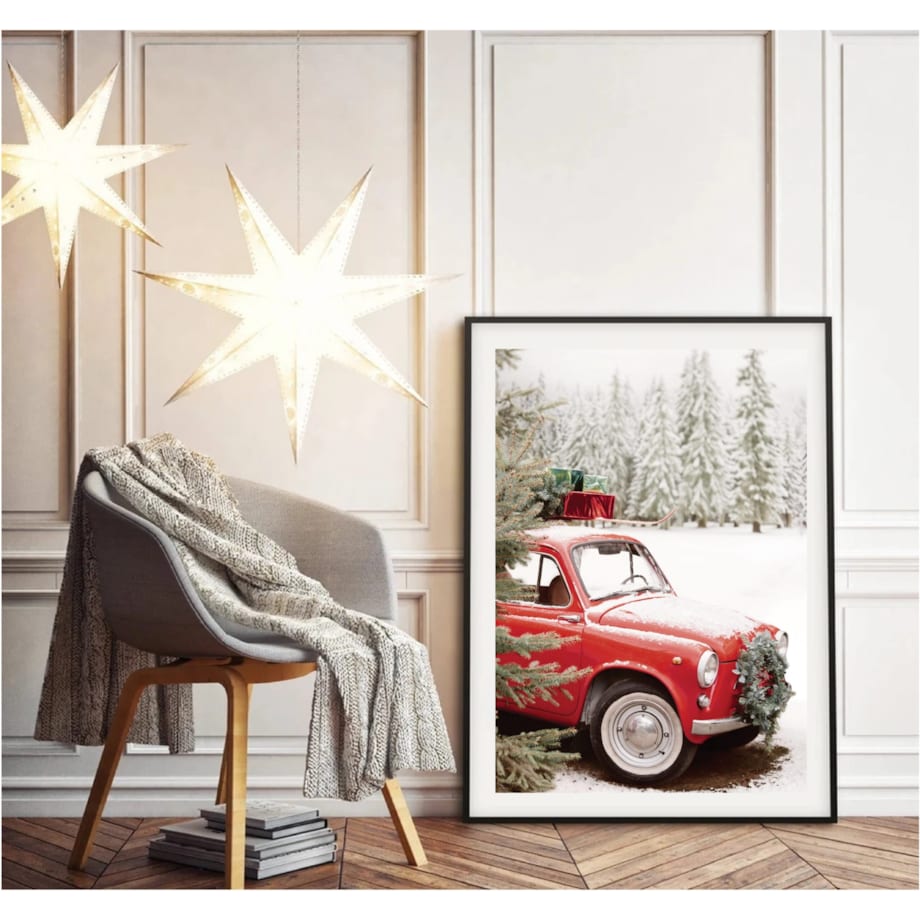 Poster Story, Plakat, Obraz - Świąteczna Podróż Czerwonym Autem, wymiary 70 x 100 cm