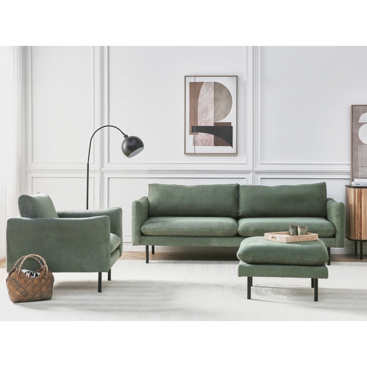 Zestaw wypoczynkowy z otomaną tapicerowany zielony VINTERBRO