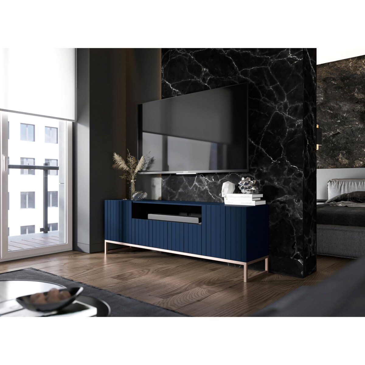 Nowoczesna Szafka RTV Glamour Komoda RTV Glamour Granatowy Mat 150 cm