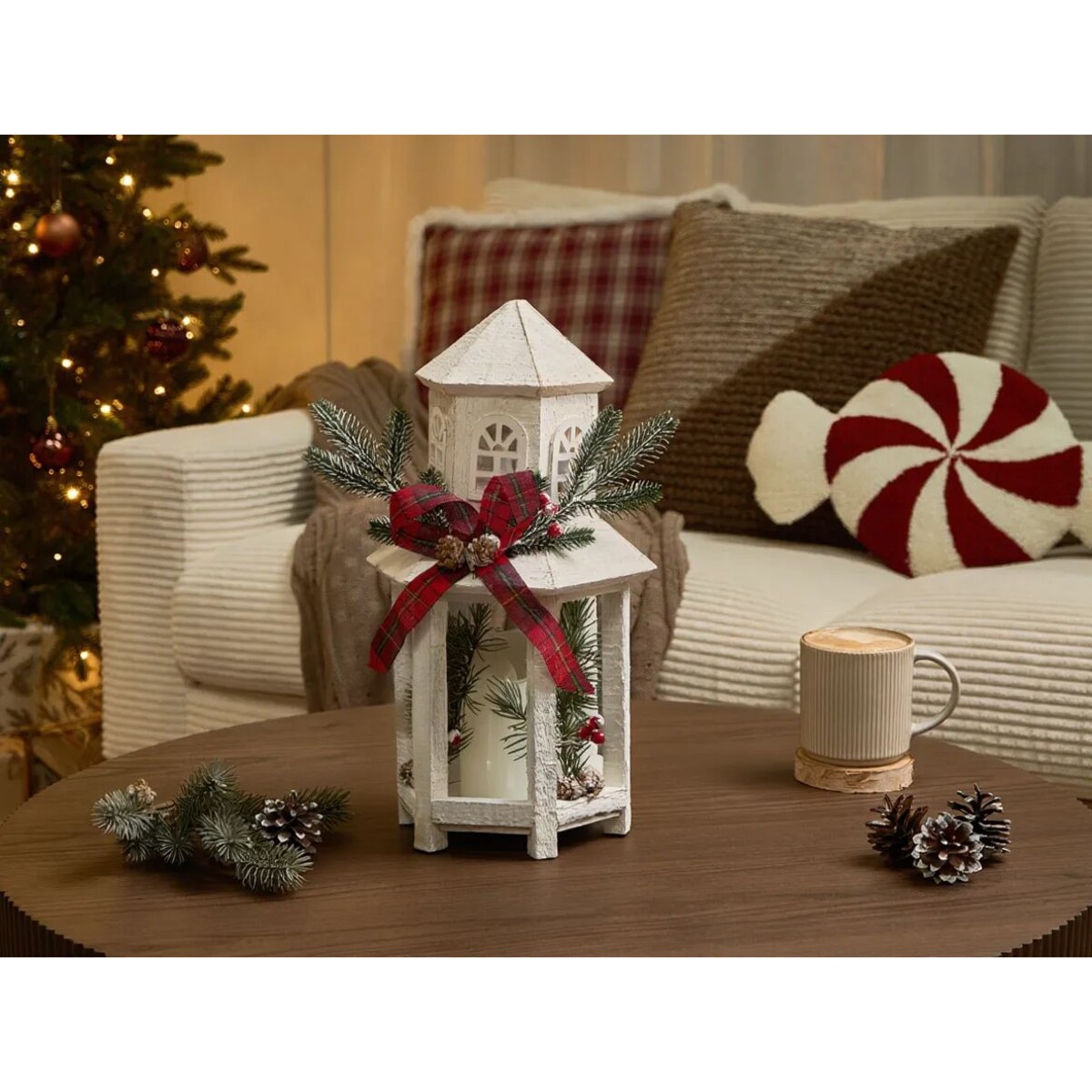 Lampion LED LED SAVIVESI Wzór świąteczny 38 cm Biały