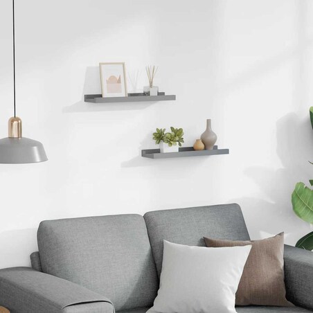 vidaXL Półki ścienne na zdjęcia, 2 szt., szare, 40x9x3 cm, MDF