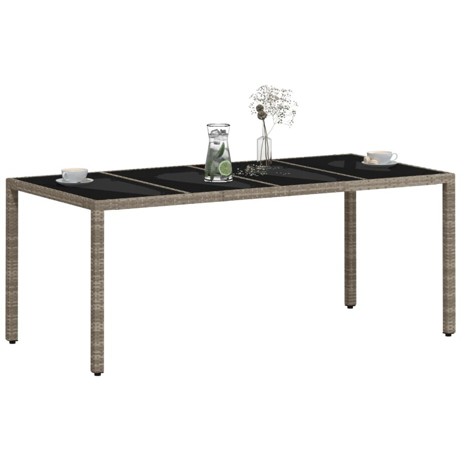 vidaXL Stół ogrodowy ze szklanym blatem, szary 190x90x75 cm, rattan PE