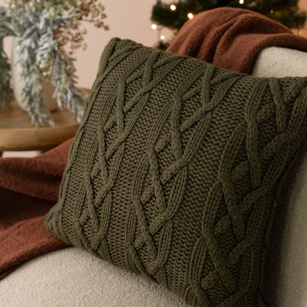 Poszewka na poduszkę Knitted Warmth 43x43 cm boże narodzenie, święta, świąteczne, zielony, 43x43 cm