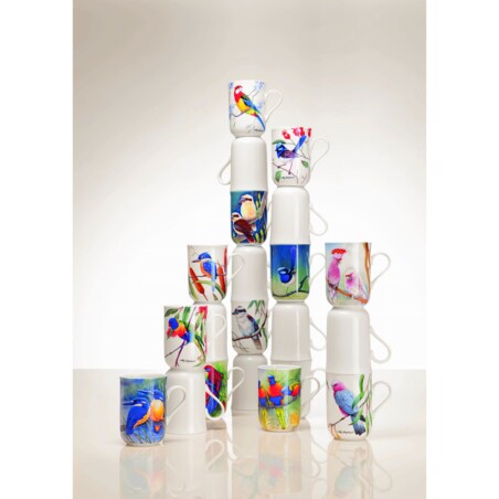 Kubek Birds Żołna, biały ze wzorem, 350 ml