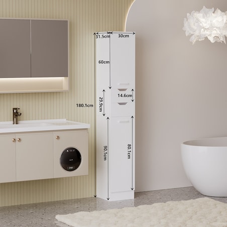 Szafa łazienkowa białe drewno słupek regał praktyczna pojemna loft 180cm
