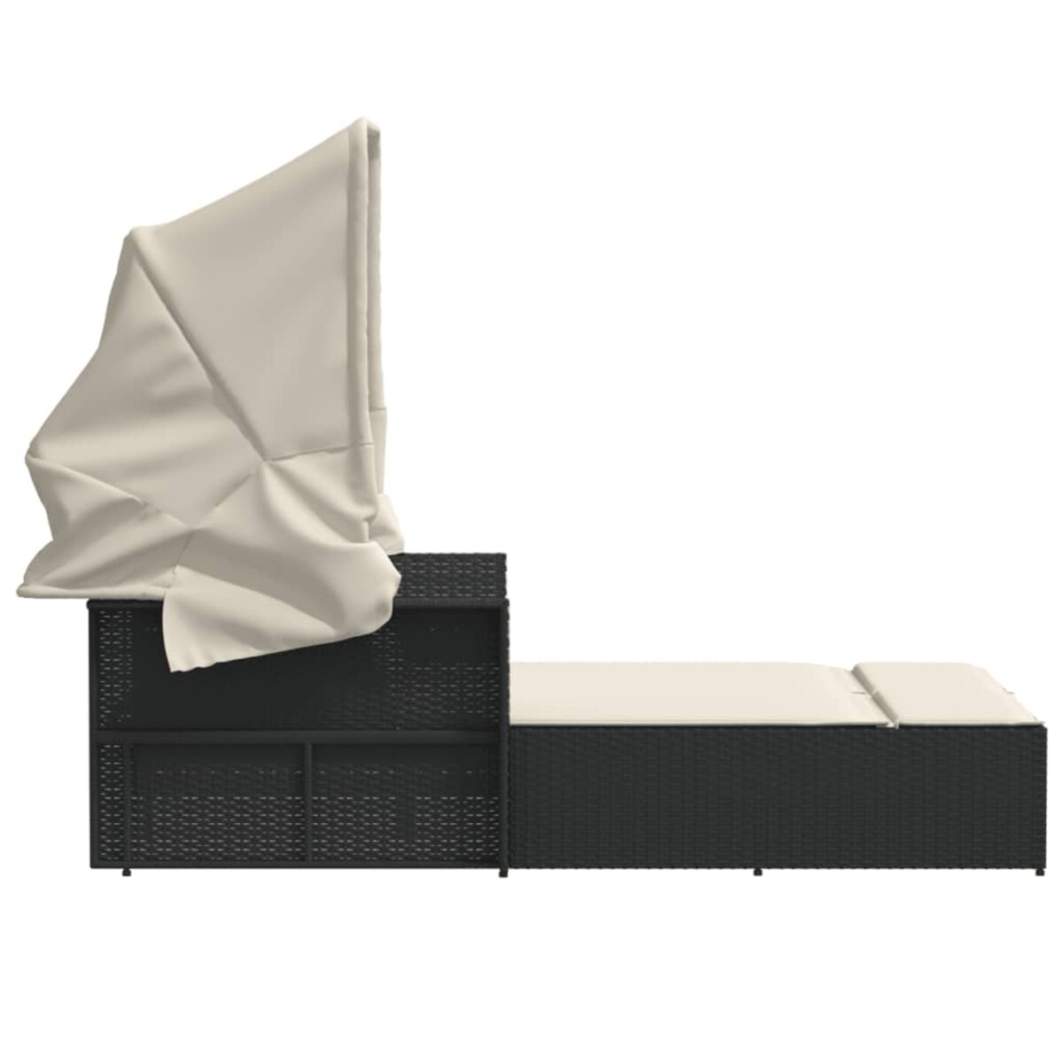 vidaXL Podwójna leżanka z zadaszeniem i poduszkami, czarna, polirattan
