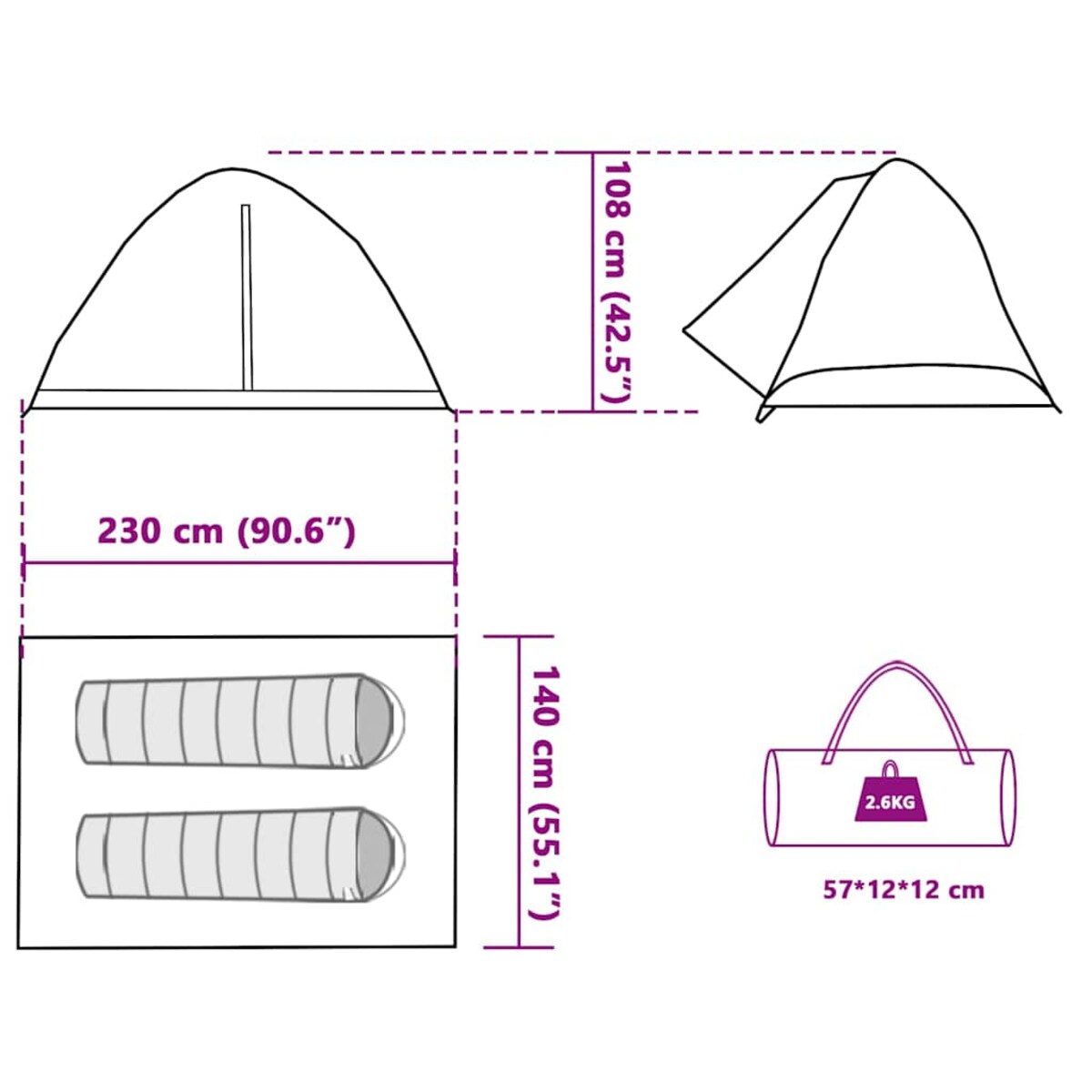 vidaXL Namiot turystyczny, kopułowy, 2-os., niebieski, wodoszczelny