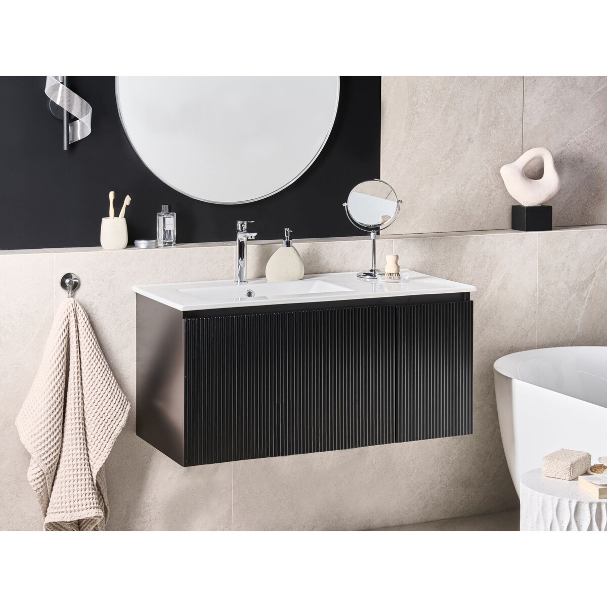 Szafka łazienkowa wisząca z umywalką TIETE 100 cm Czarny