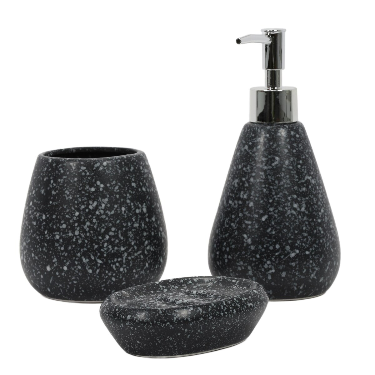 Zestaw akcesoriów łazienkowych: dozownik, mydelniczka i kubek