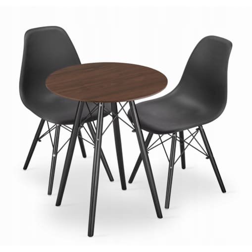 Zestaw Stół+ 2 Krzesła Czarne Do Jadalni Kuchni Salonu Biura Okrągły Czarny