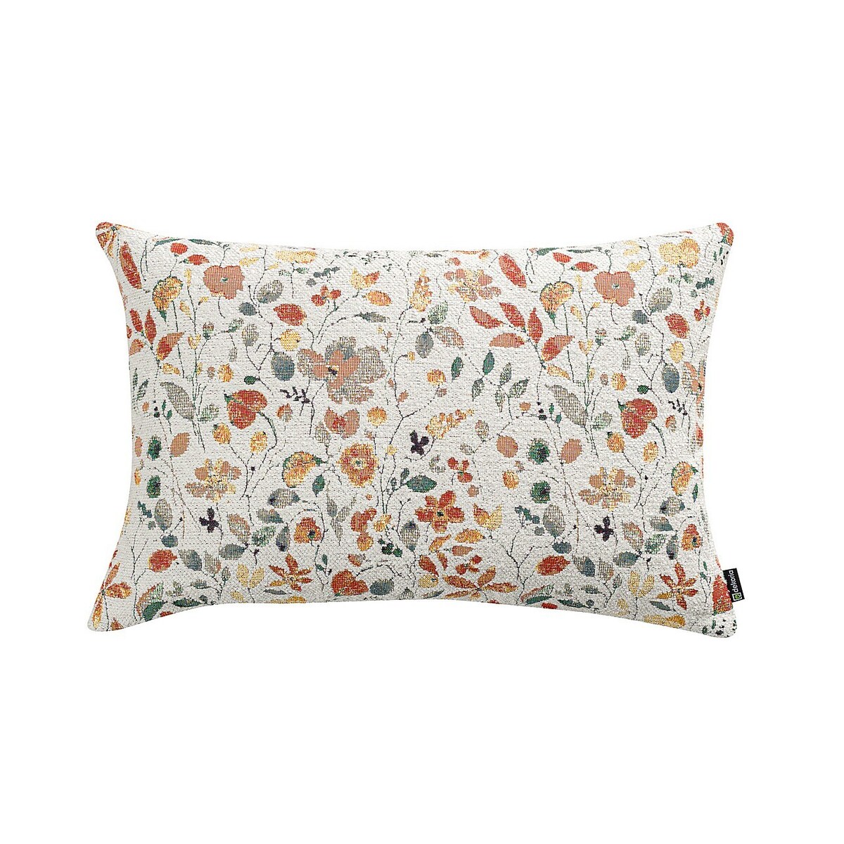 Poszewka Kinga na poduszkę prostokątną 47x28 pomarańczowo-zielone kwiaty na kremowym tle