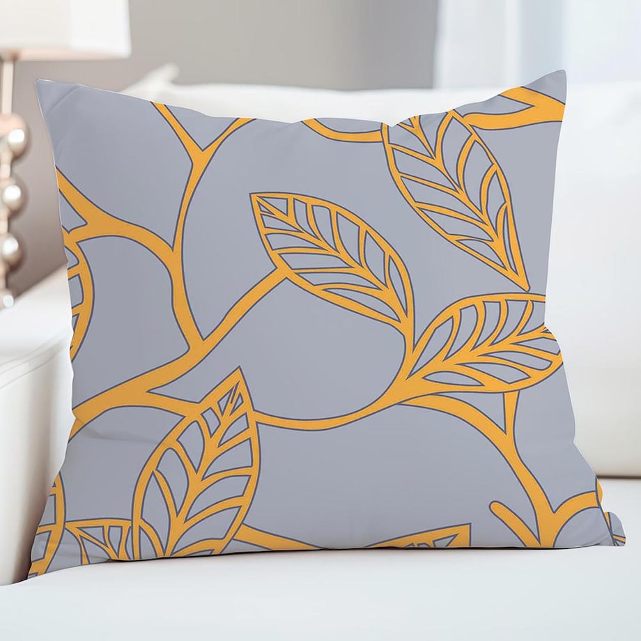 Poszewka satynowa 40x40 Folina pomarańczowe liście na szarym tle, Satynlove