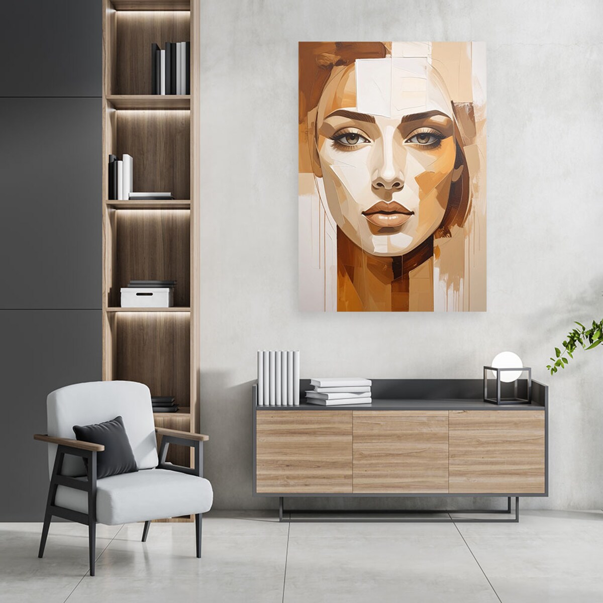 Obraz do salonu sypialni biura loftu, Portret Kobieta Abstrakcja Beżowy