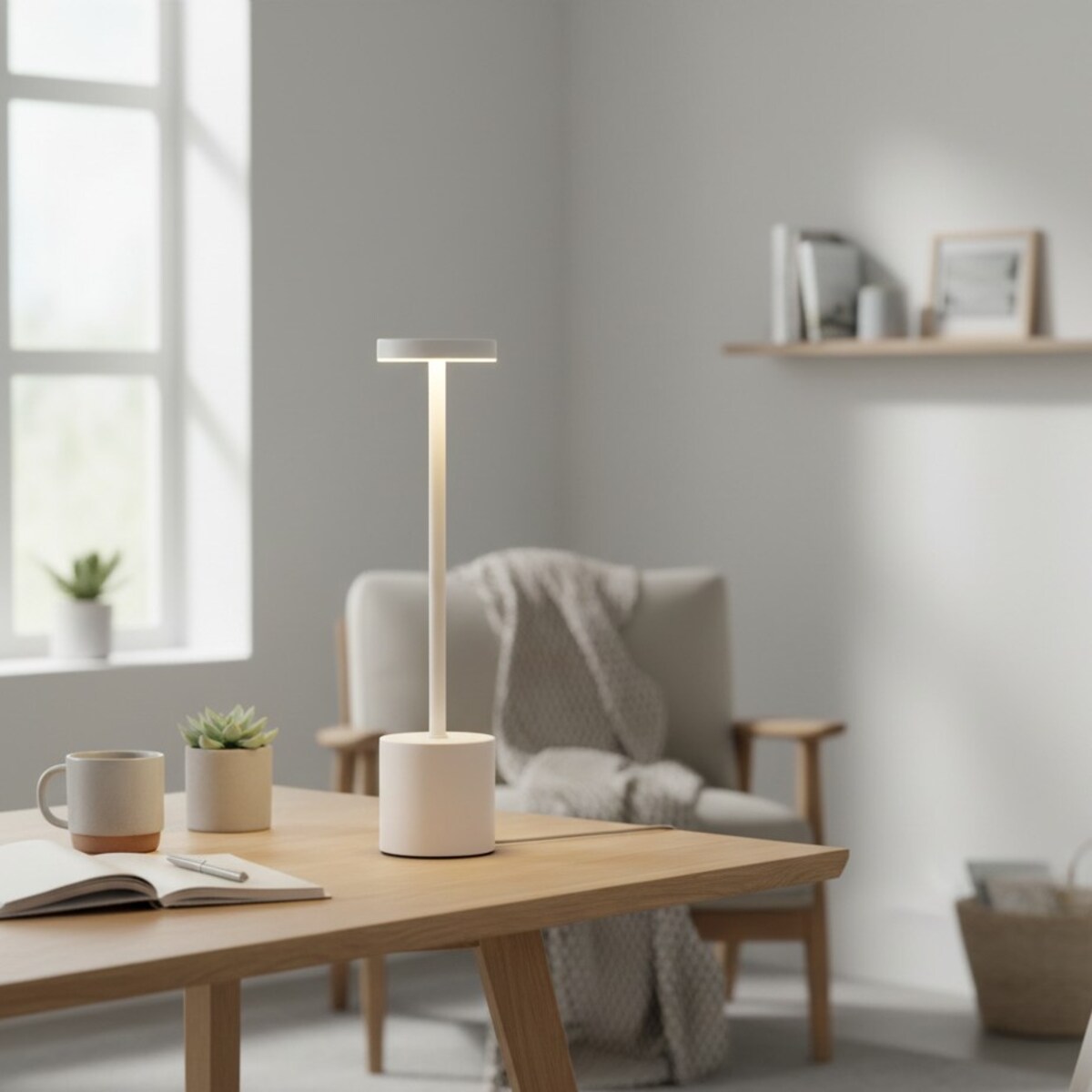 Lampka stołowa LED z ładowalną baterią, metal, 34 cm