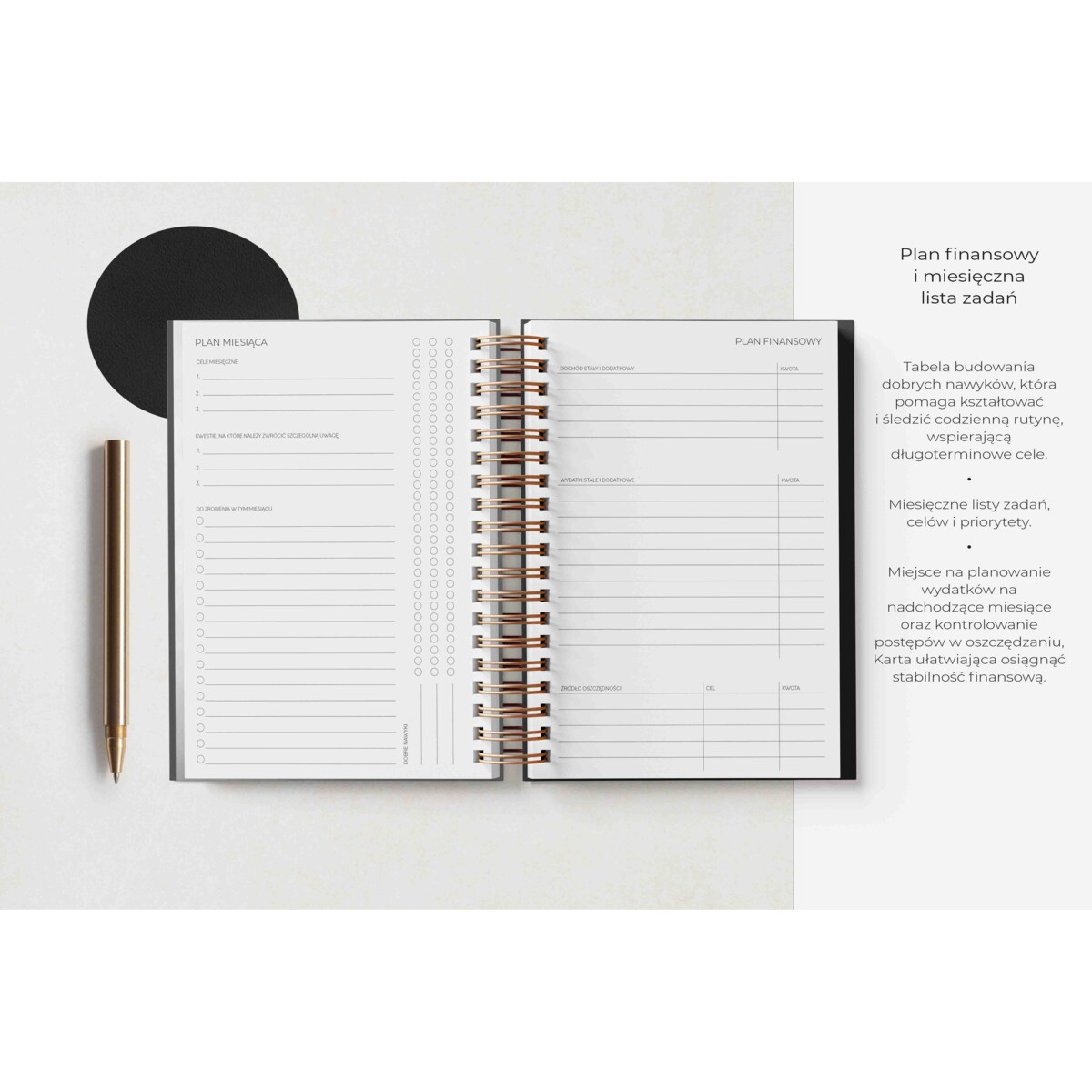 Planner dzienny na spirali 2025 – Sombre