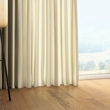 Zasłona na taśmie marszczącej 1 szt. 130x245 beżowo-białe pionowe pasy (5,5cm)