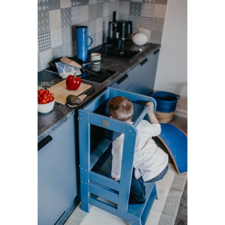 Kitchen Helper z Tablicą Drewniany Pomocnik Kuchenny dla Dziecka, Niebieski