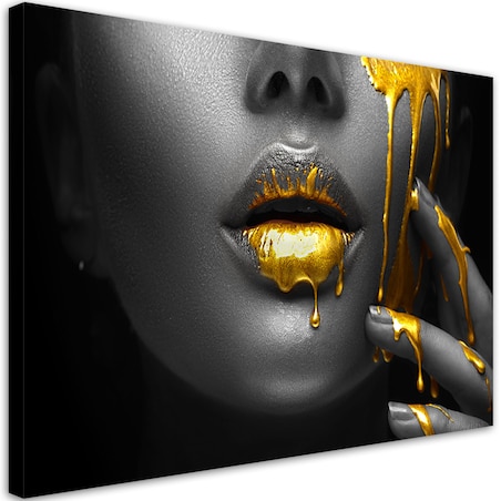 Abstrakcyjne Obrazy do sypialni salonu Złote Usta Kobieta Glamour 100x70 cm