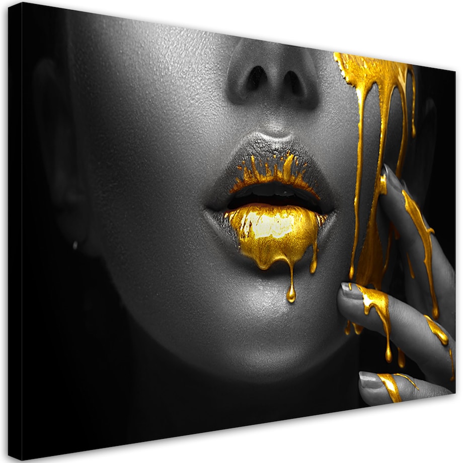 Abstrakcyjne Obrazy do sypialni salonu Złote Usta Kobieta Glamour 100x70 cm