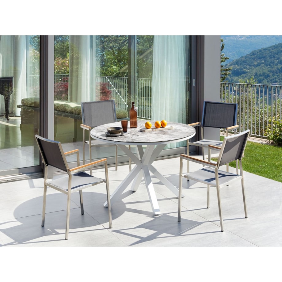 Zestaw ogrodowy dla 4 osób MALETTO/GROSSETO Metal Efekt marmuru Szary