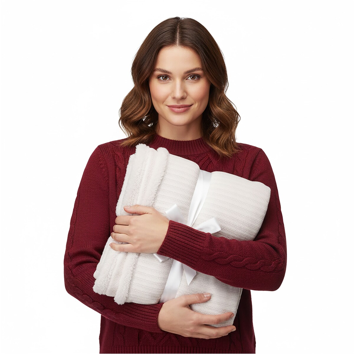 Koc Świąteczny Dekoracyjny Narzuta Na Łóżko 150X125 Cm Ozdoba Ciepły Biały