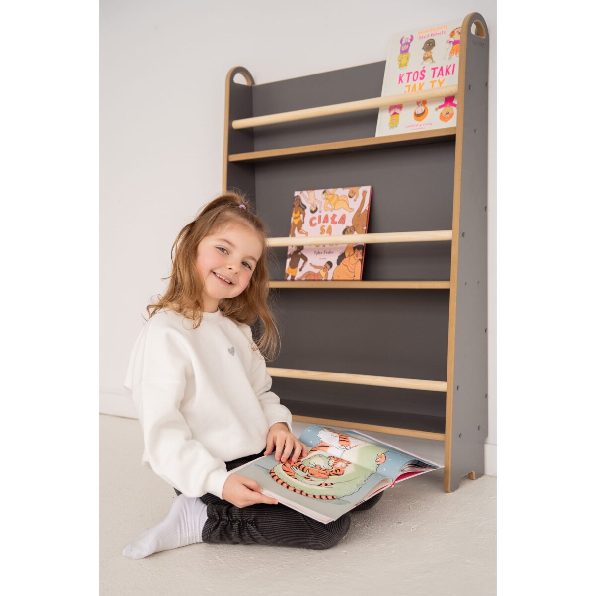 SLIM - wąska biblioteczka do ściany - szara