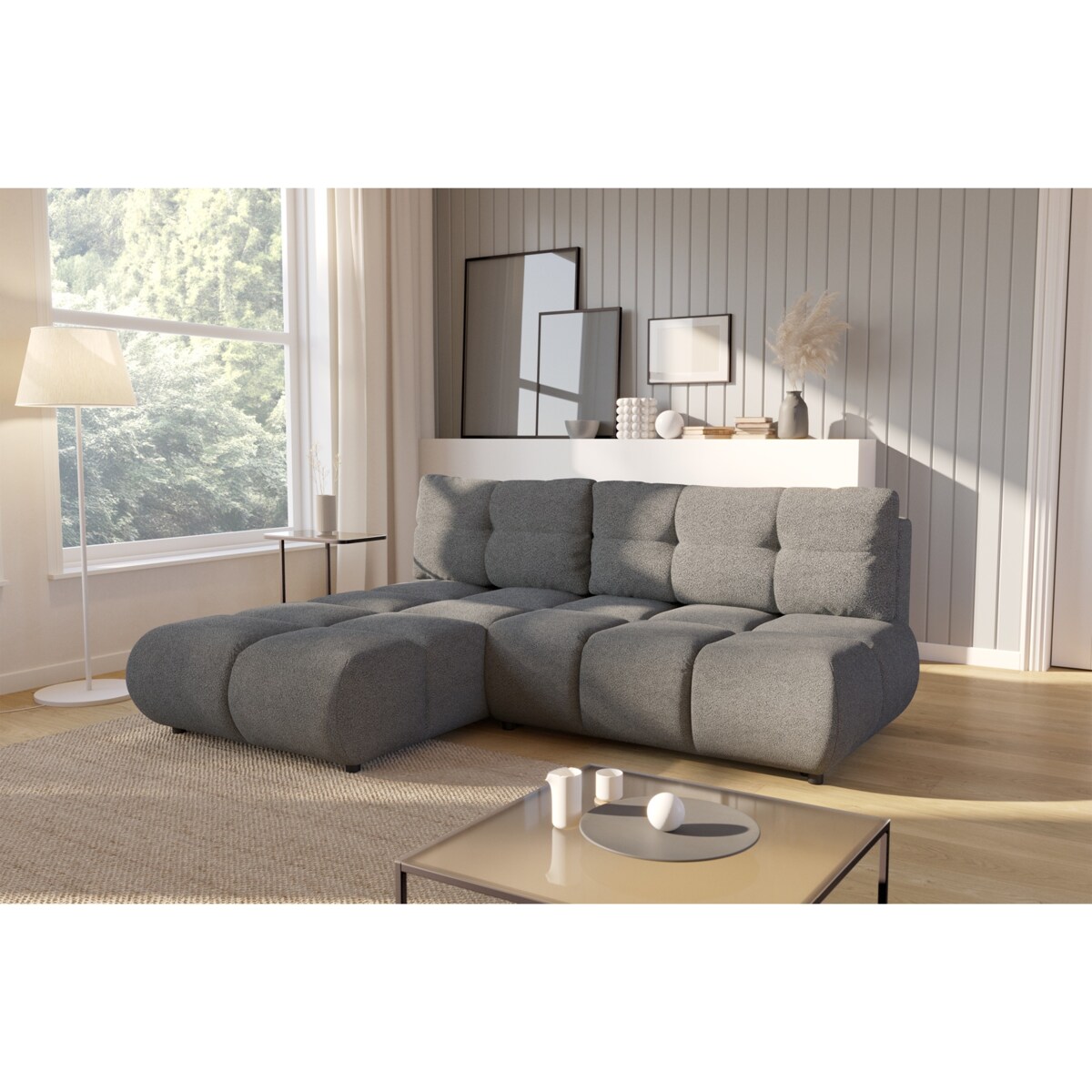 Pikowany Narożnik MILA rozkładany bez boczków lewy szary