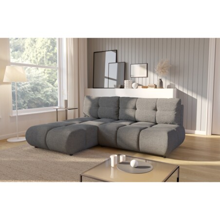 Pikowany Narożnik MILA rozkładany bez boczków lewy szary