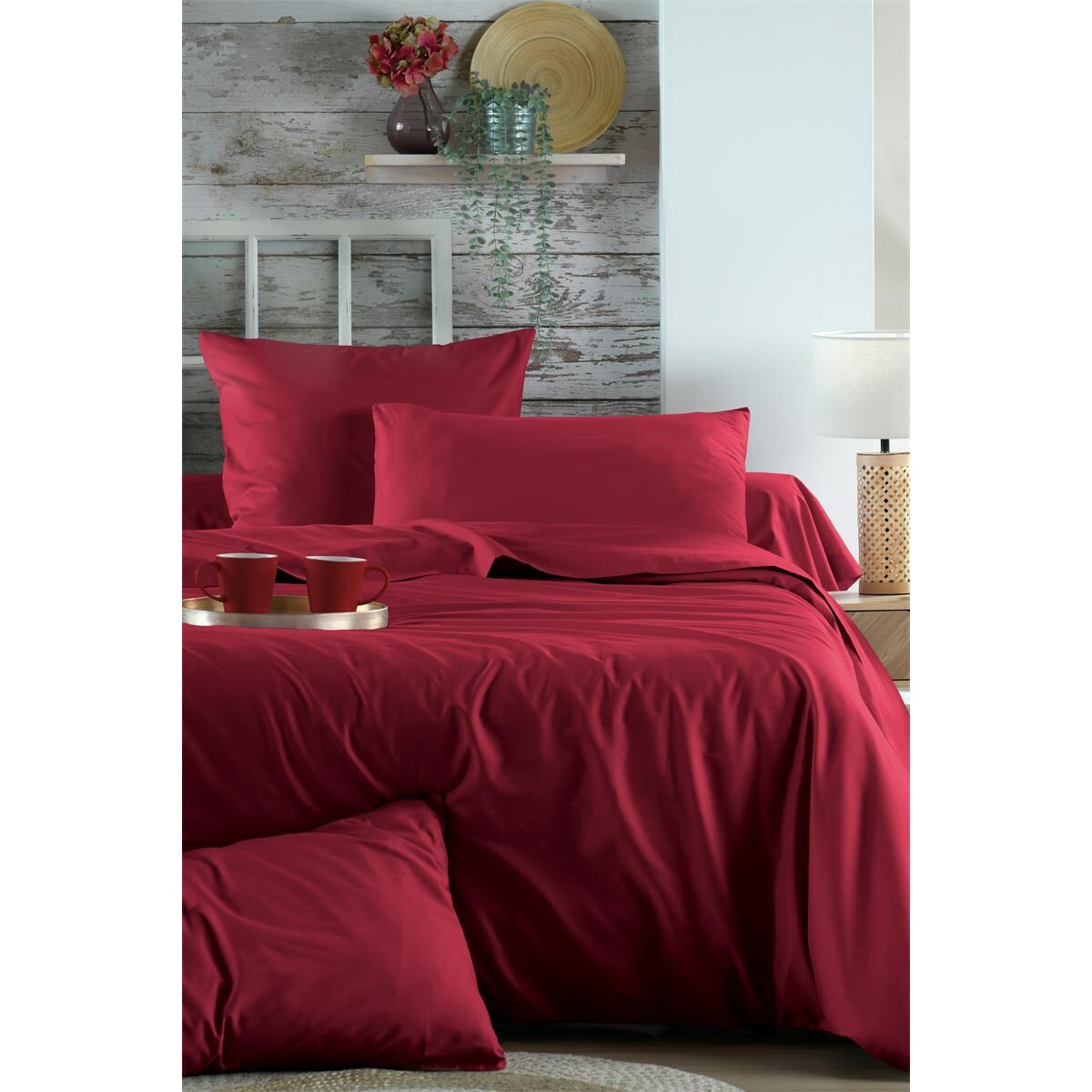 Bawełniane prześcieradło na gumce, czerwone, ELYSEE