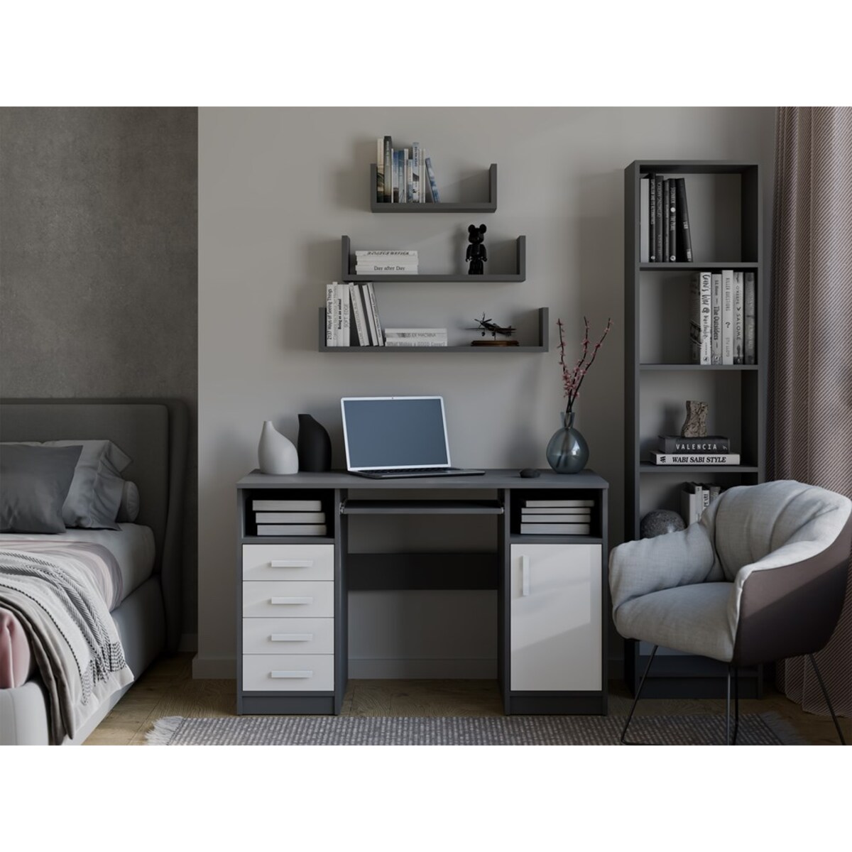 Półka Wisząca Mobi 3P Komplet 3x – Nowoczesne Półki Ścienne Antracyt