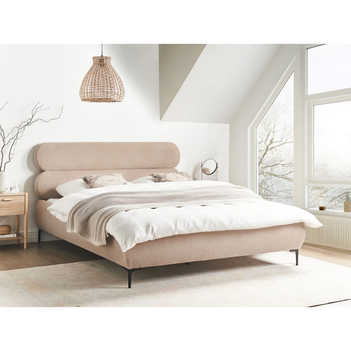 Łóżko Boucle LESSAY 160 x 200 cm Beżowoszary