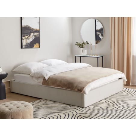Łóżko z pojemnikiem tapicerowane 160 x 200 cm jasnobeżowe DINAN