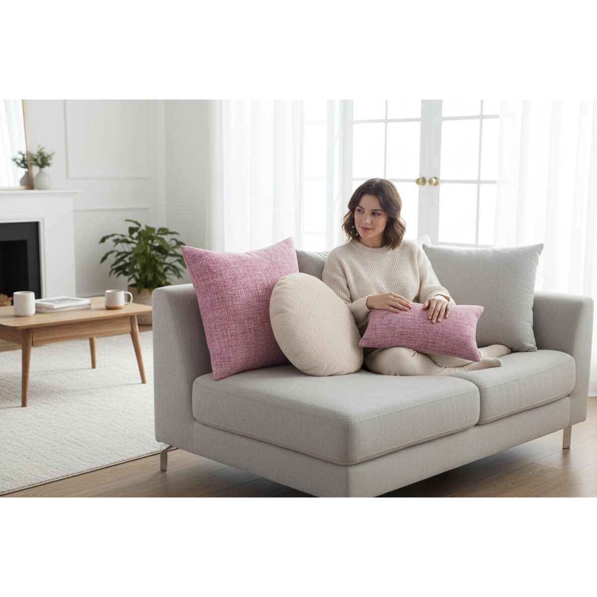 Różowe poduszki dekoracyjne - zestaw Stella z kremowym akcentem