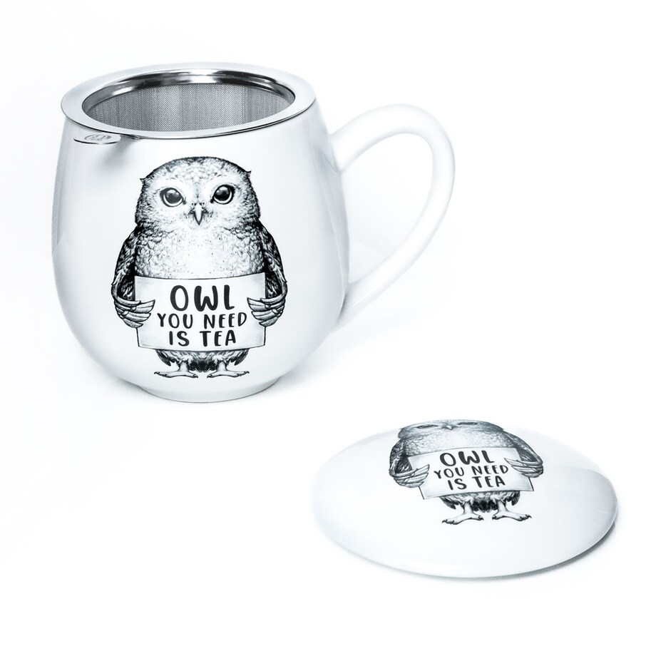 Kubek z zaparzaczem i pokrywką sowa - idealny zestaw do parzenia herbaty, perfekcyjny podarunek prezent dla mamy, taty, babci, dziadka
